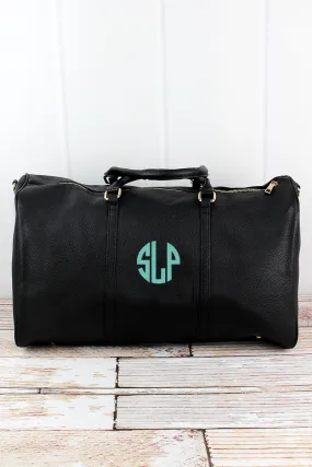 Black Faux Leather Weekender Duffle Bag