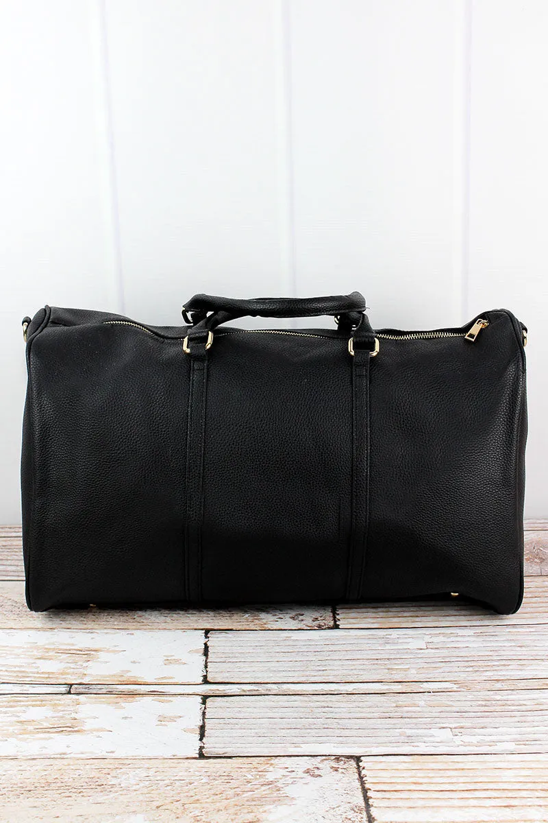 Black Faux Leather Weekender Duffle Bag