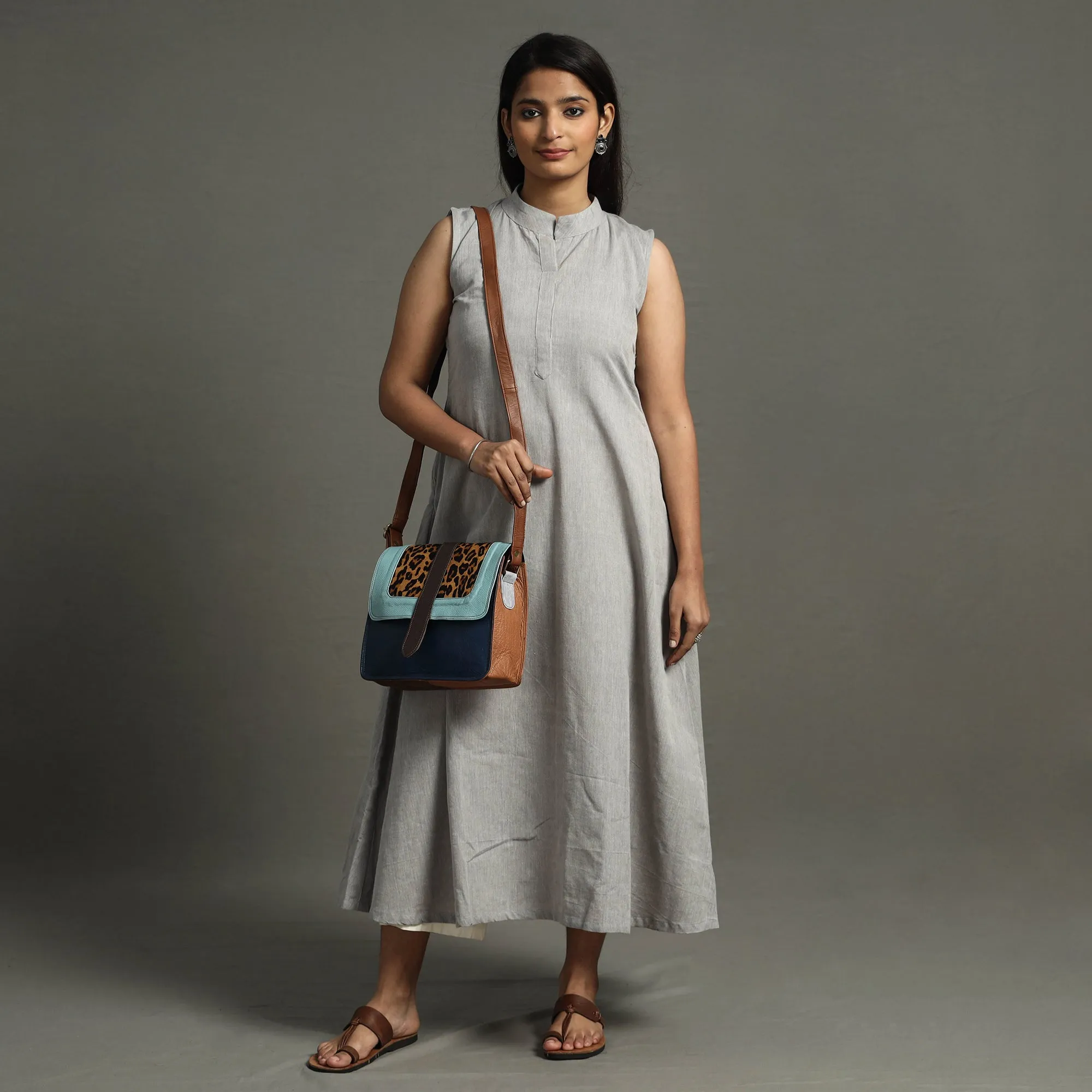 Blue - Handcrafted Fur Leather Sling Bag