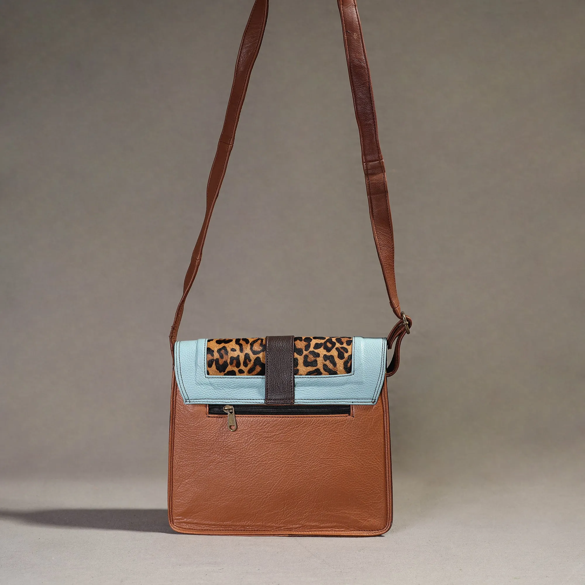 Blue - Handcrafted Fur Leather Sling Bag