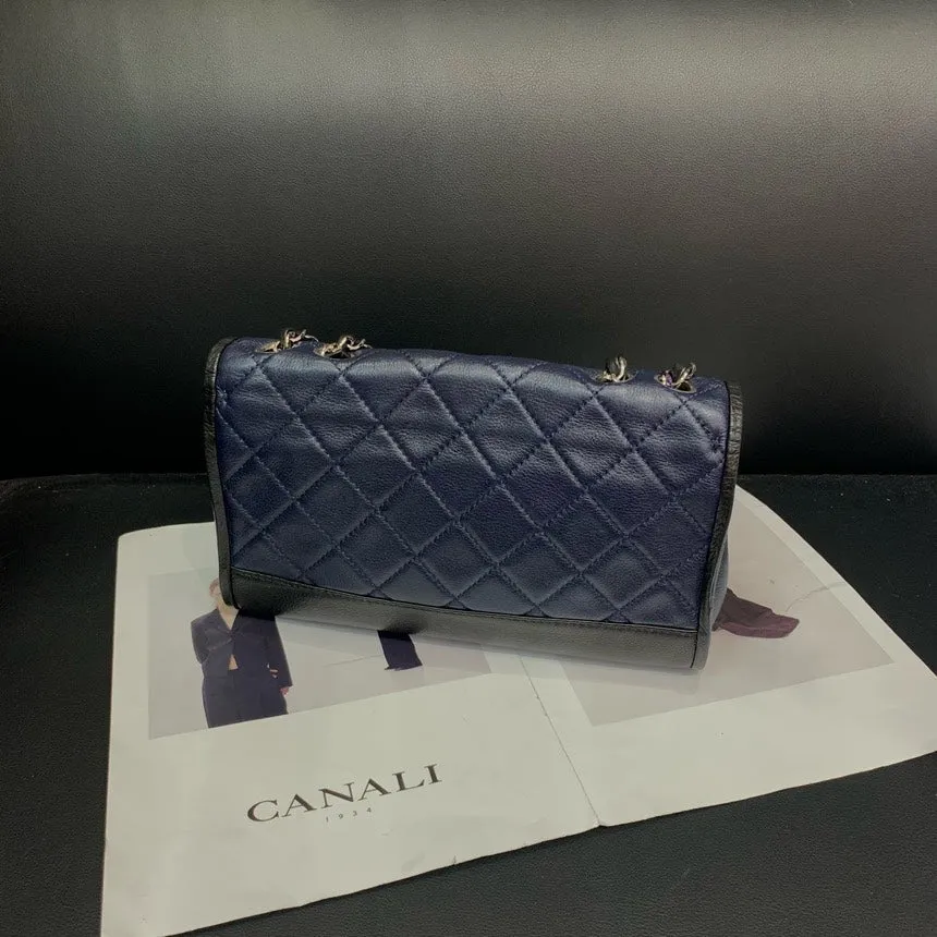 Chanel Blue Black Color Block CF Quilted Double Chain Crossbody Bag