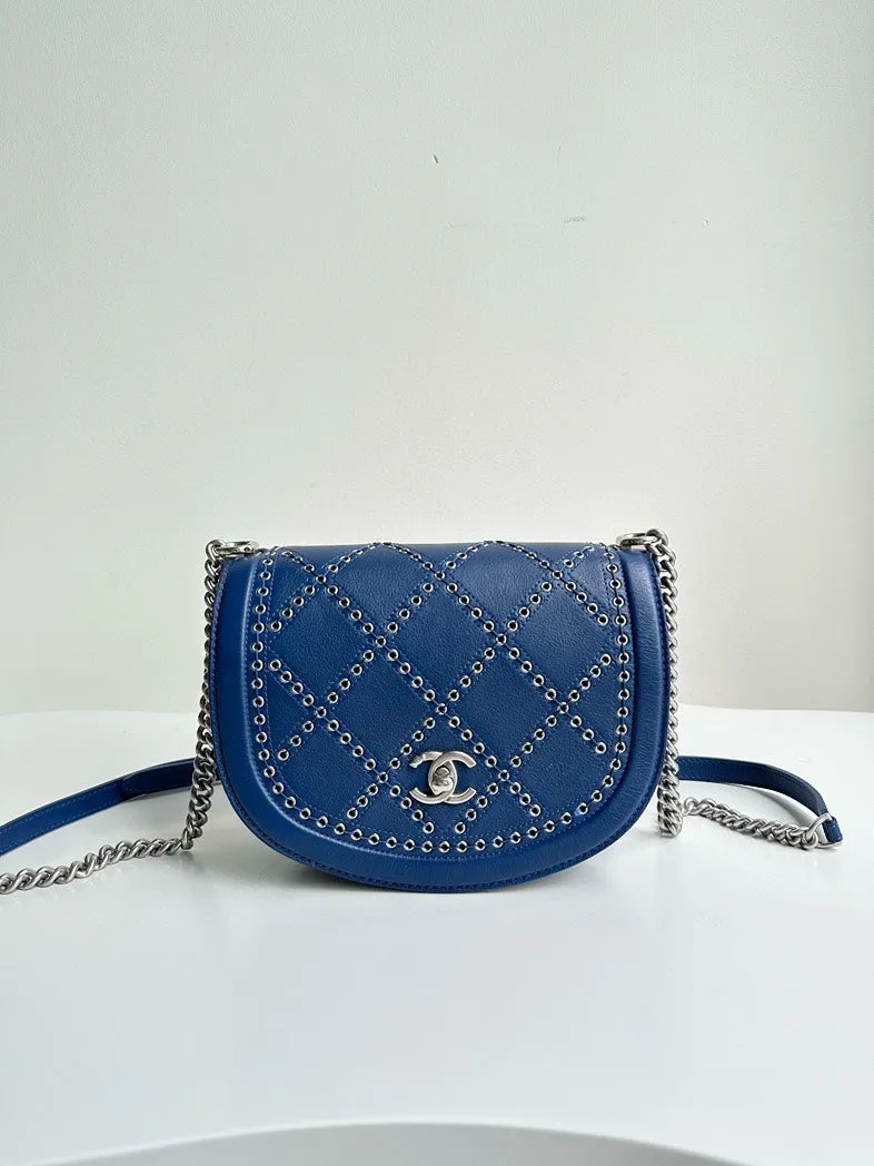 Chanel Blue Leather Quilted Crossbody Bag Small