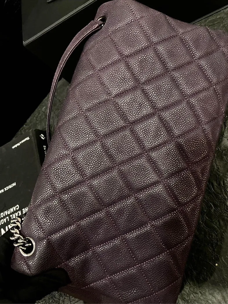 Chanel Purple Caviar Silver Buckle Airport Crossbody Bag With Card