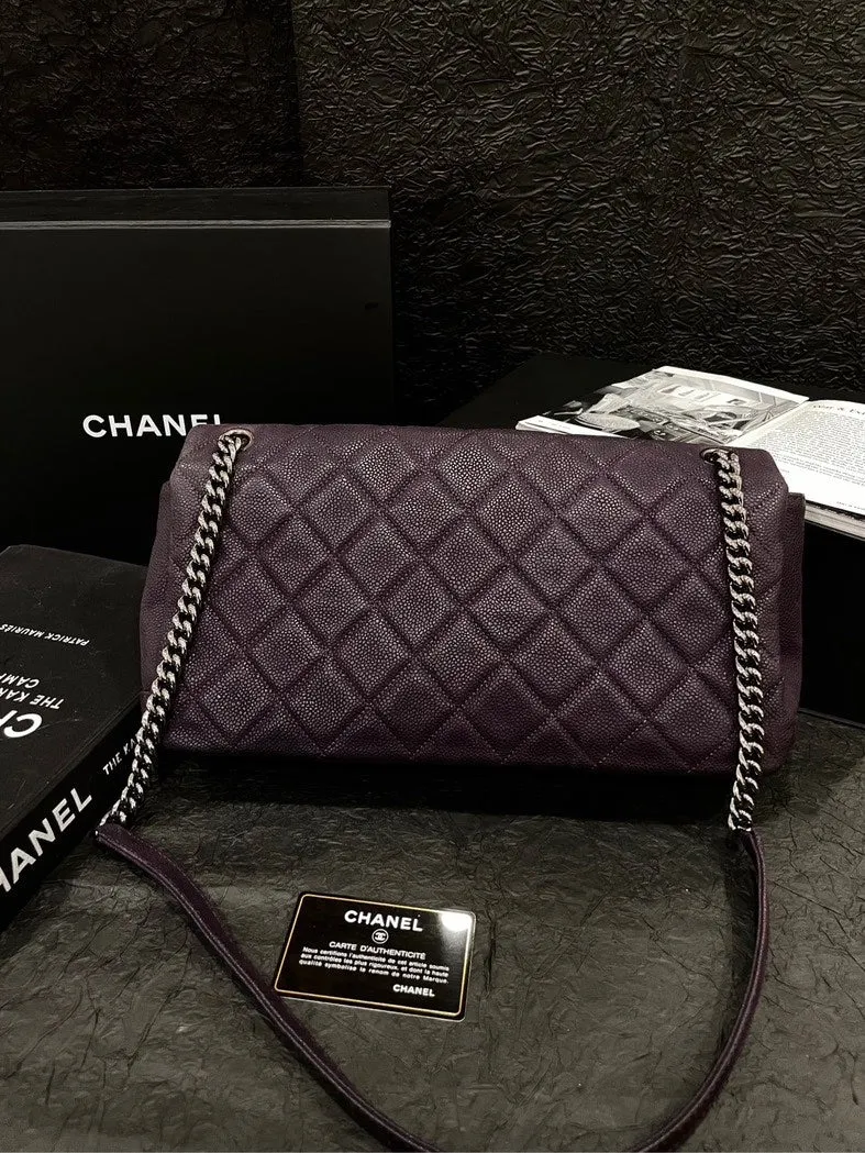Chanel Purple Caviar Silver Buckle Airport Crossbody Bag With Card
