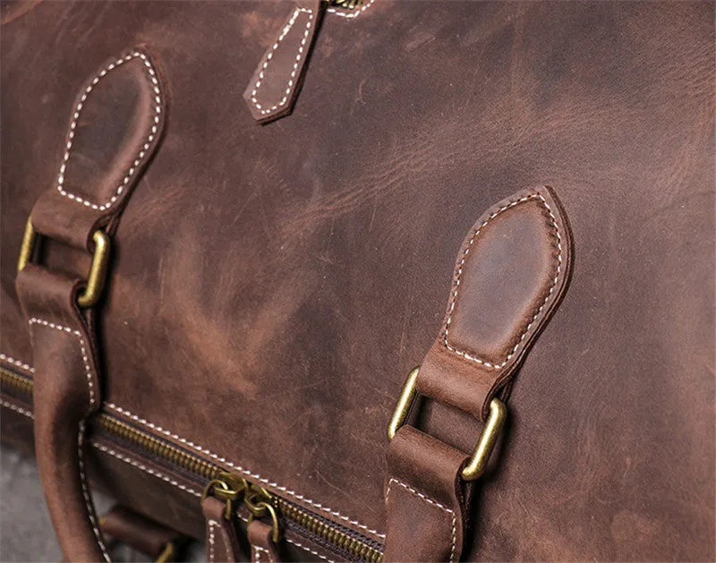 Cowhide Leather Overnight Travel Weekender Duffel Bag