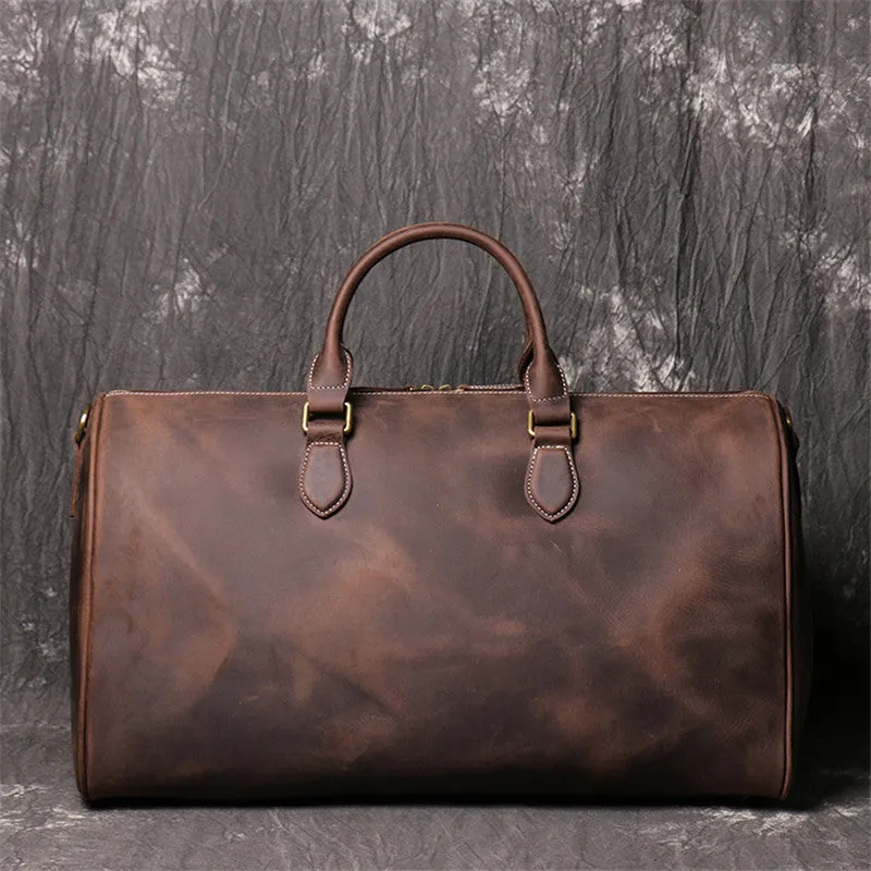 Cowhide Leather Overnight Travel Weekender Duffel Bag