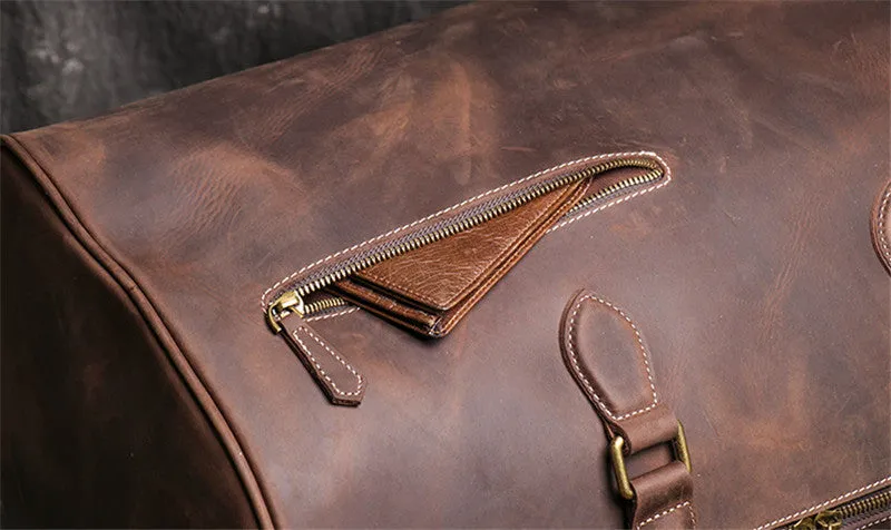 Cowhide Leather Overnight Travel Weekender Duffel Bag