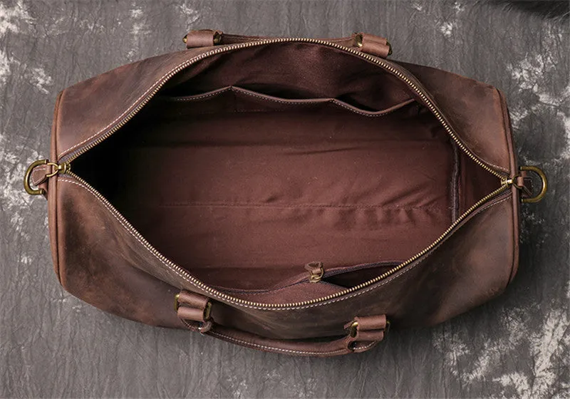 Cowhide Leather Overnight Travel Weekender Duffel Bag