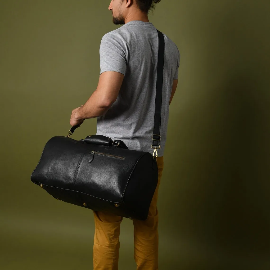 Cowhide Leather Overnight Travel Weekender Duffel Bag
