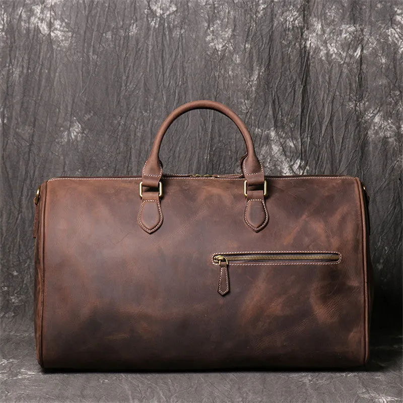 Cowhide Leather Overnight Travel Weekender Duffel Bag