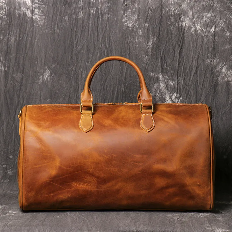 Cowhide Leather Overnight Travel Weekender Duffel Bag
