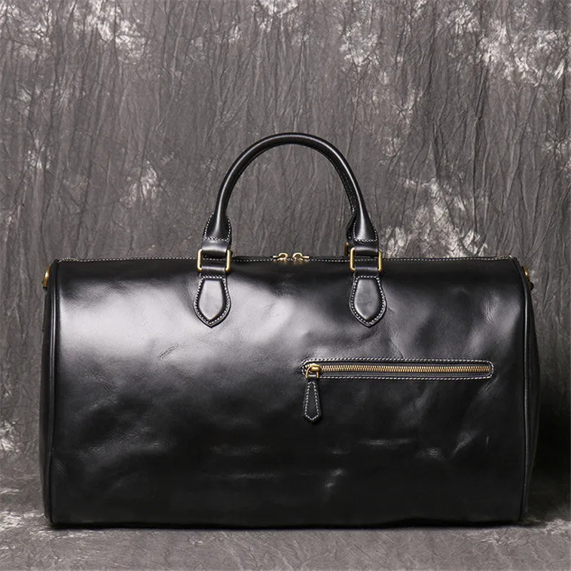 Cowhide Leather Overnight Travel Weekender Duffel Bag