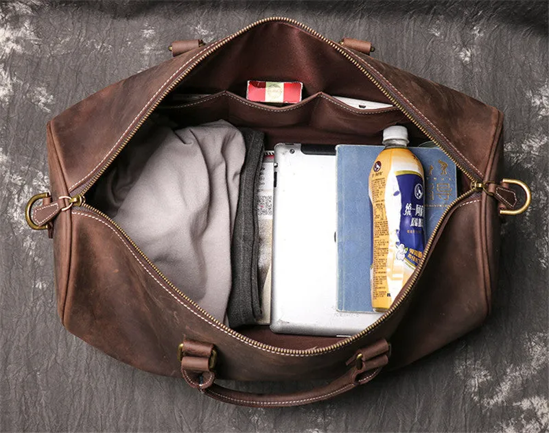 Cowhide Leather Overnight Travel Weekender Duffel Bag