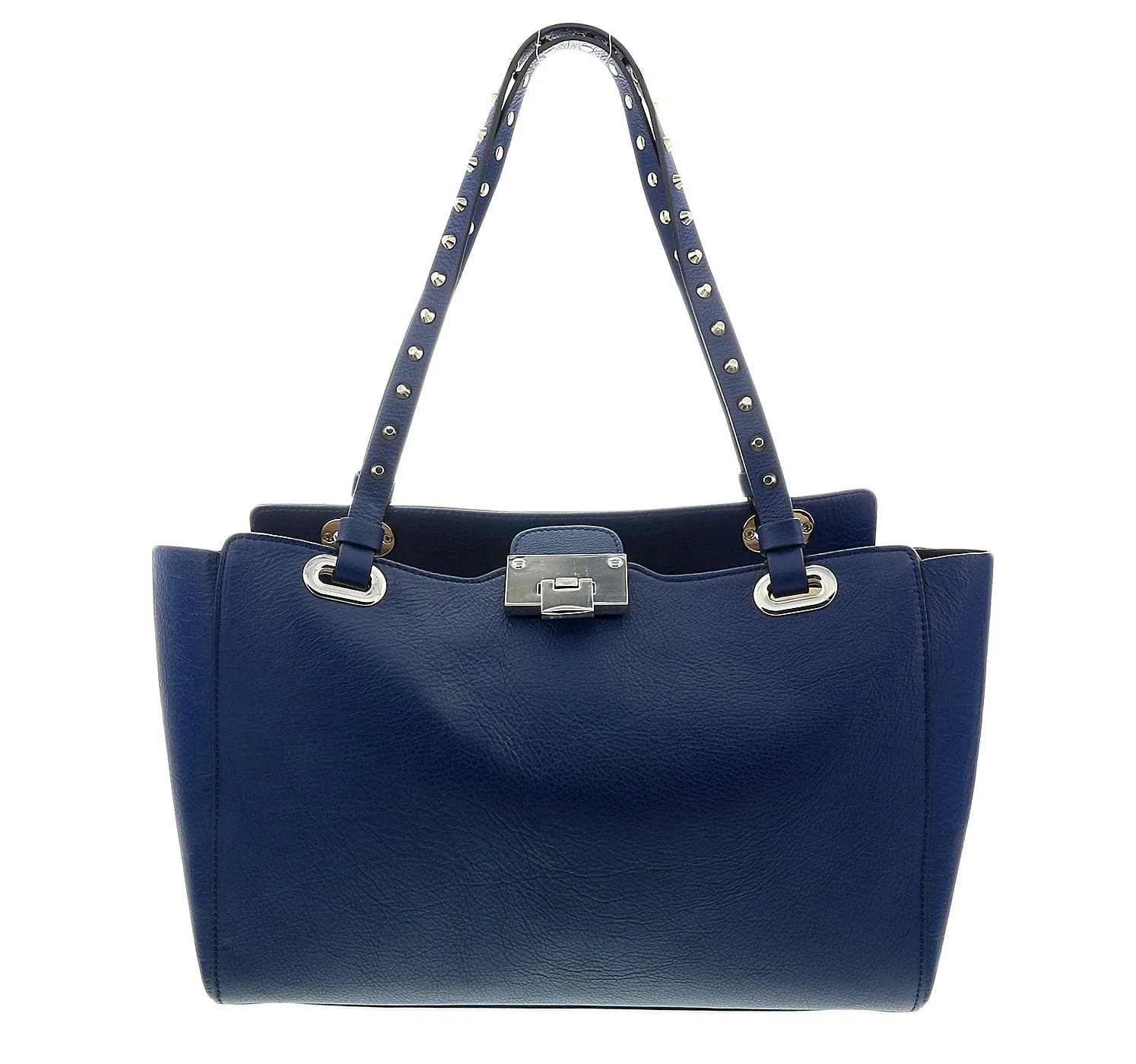 Daniela Fargion Electric Blue Leather Studded Handle Medium Shopper Tote Bag