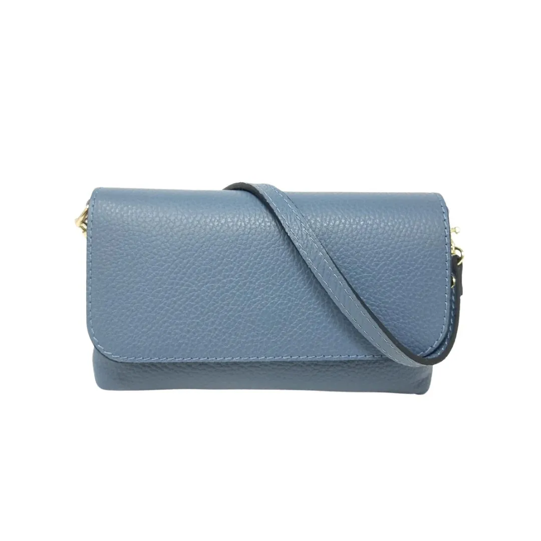 Denim Blue Leather FoldOver Clutch/Crossbody Bag