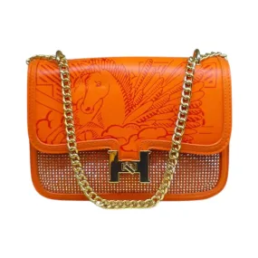 Embossed Crossbody Bag Horse Print with Gold Chain Strap