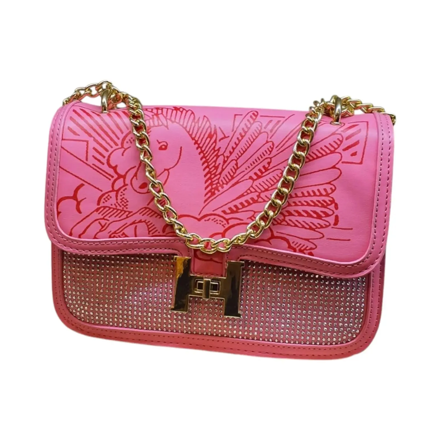 Embossed Crossbody Bag Horse Print with Gold Chain Strap
