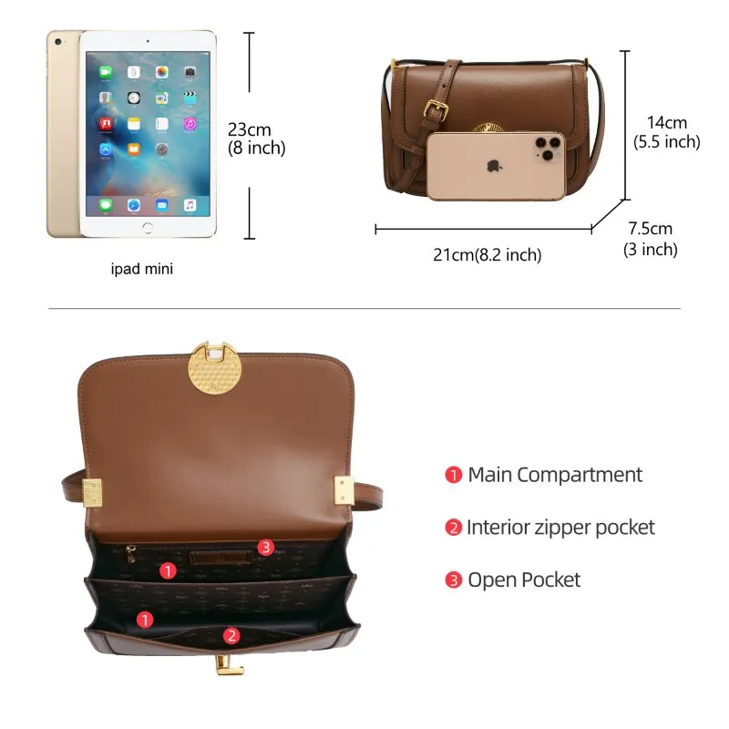FOXER 2021New Fashion Retro Shoulder Bag Ladies Split Lather Small Flap Crossbody Bag Adjustable Shoulder Strap Underarm Handbag