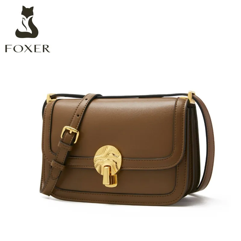 FOXER 2021New Fashion Retro Shoulder Bag Ladies Split Lather Small Flap Crossbody Bag Adjustable Shoulder Strap Underarm Handbag