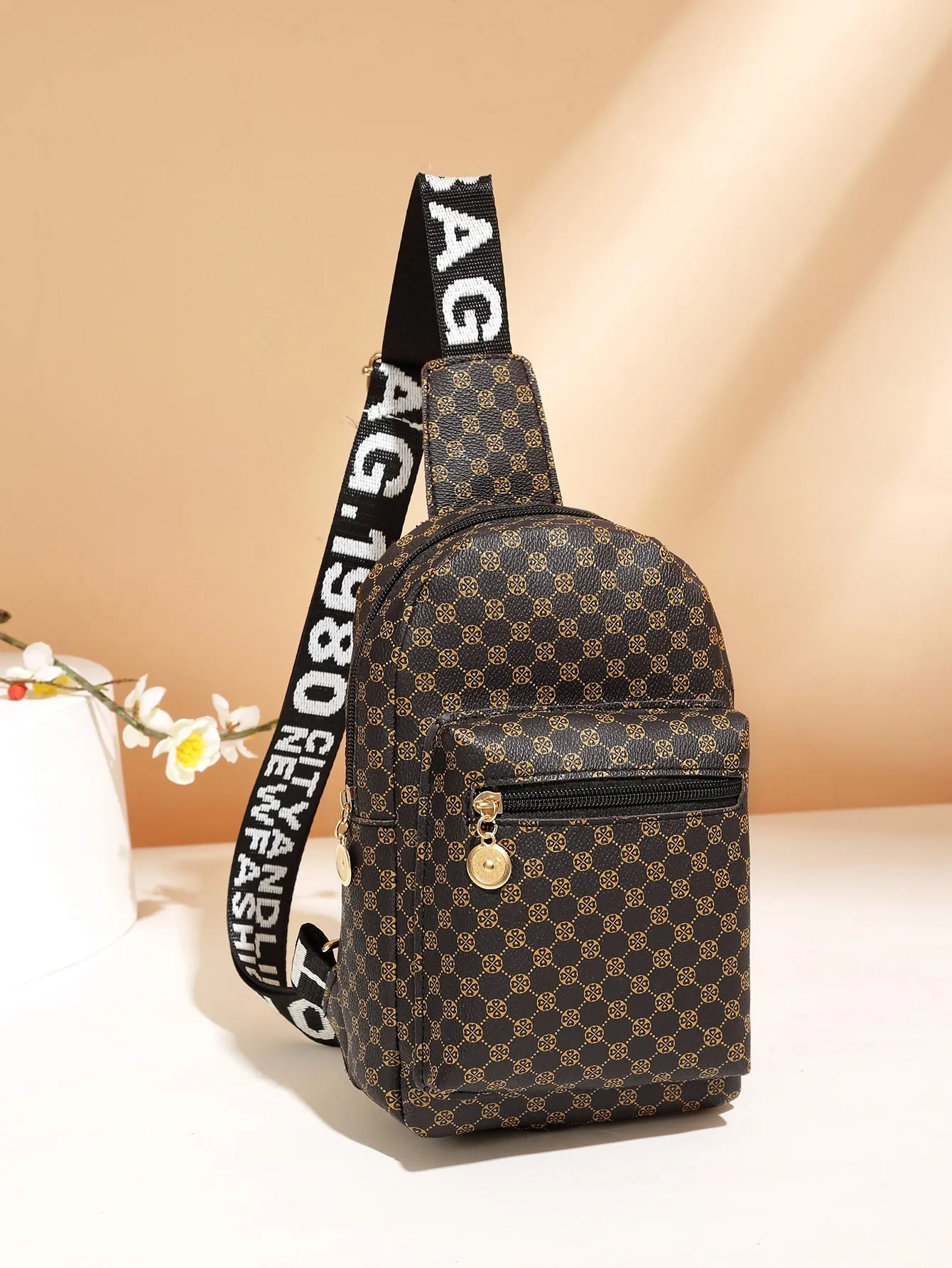 Geo Pattern Pocket Front Sling Bag