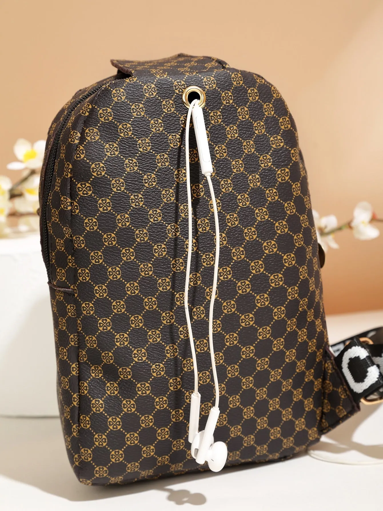 Geo Pattern Pocket Front Sling Bag