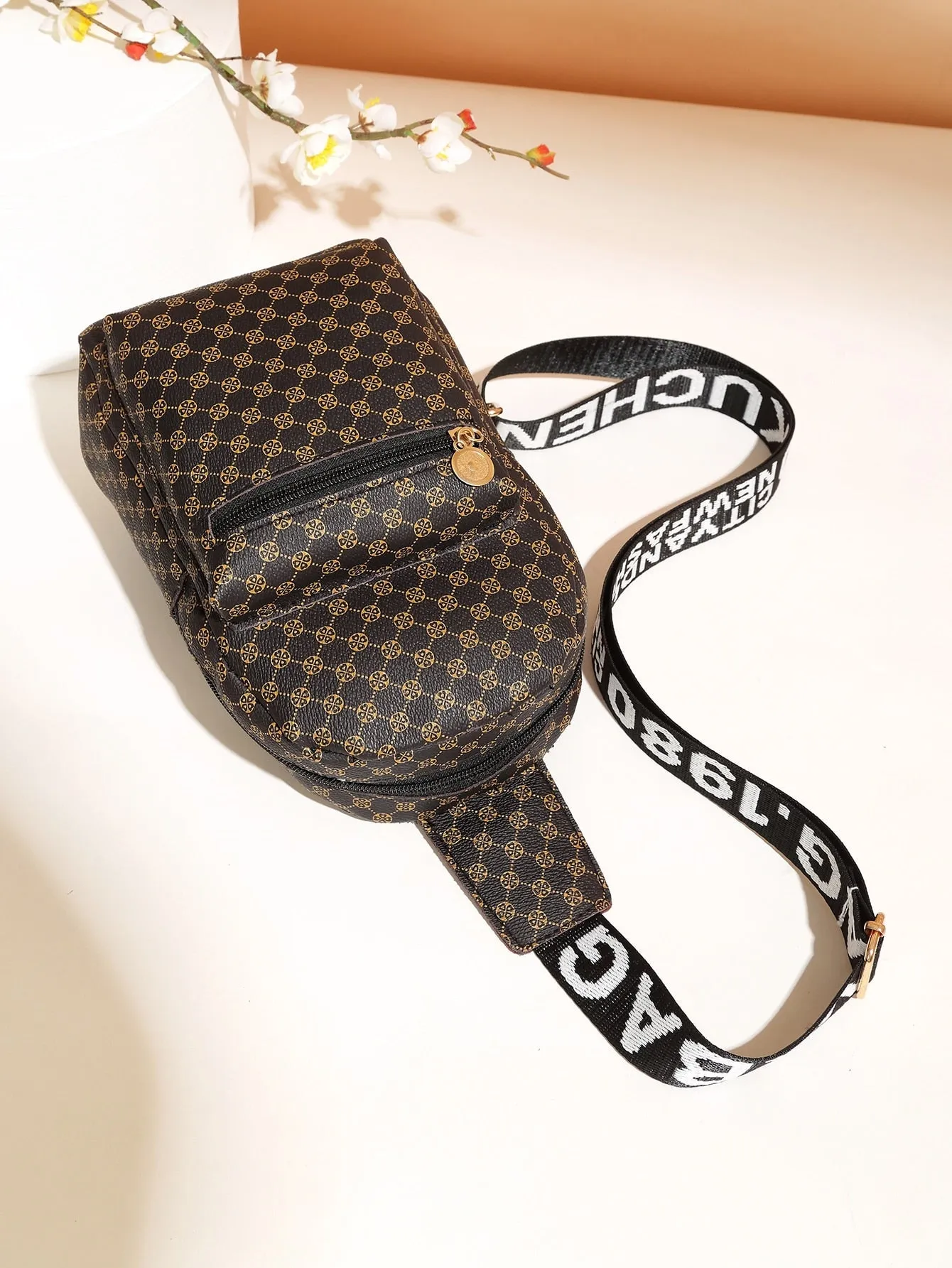 Geo Pattern Pocket Front Sling Bag