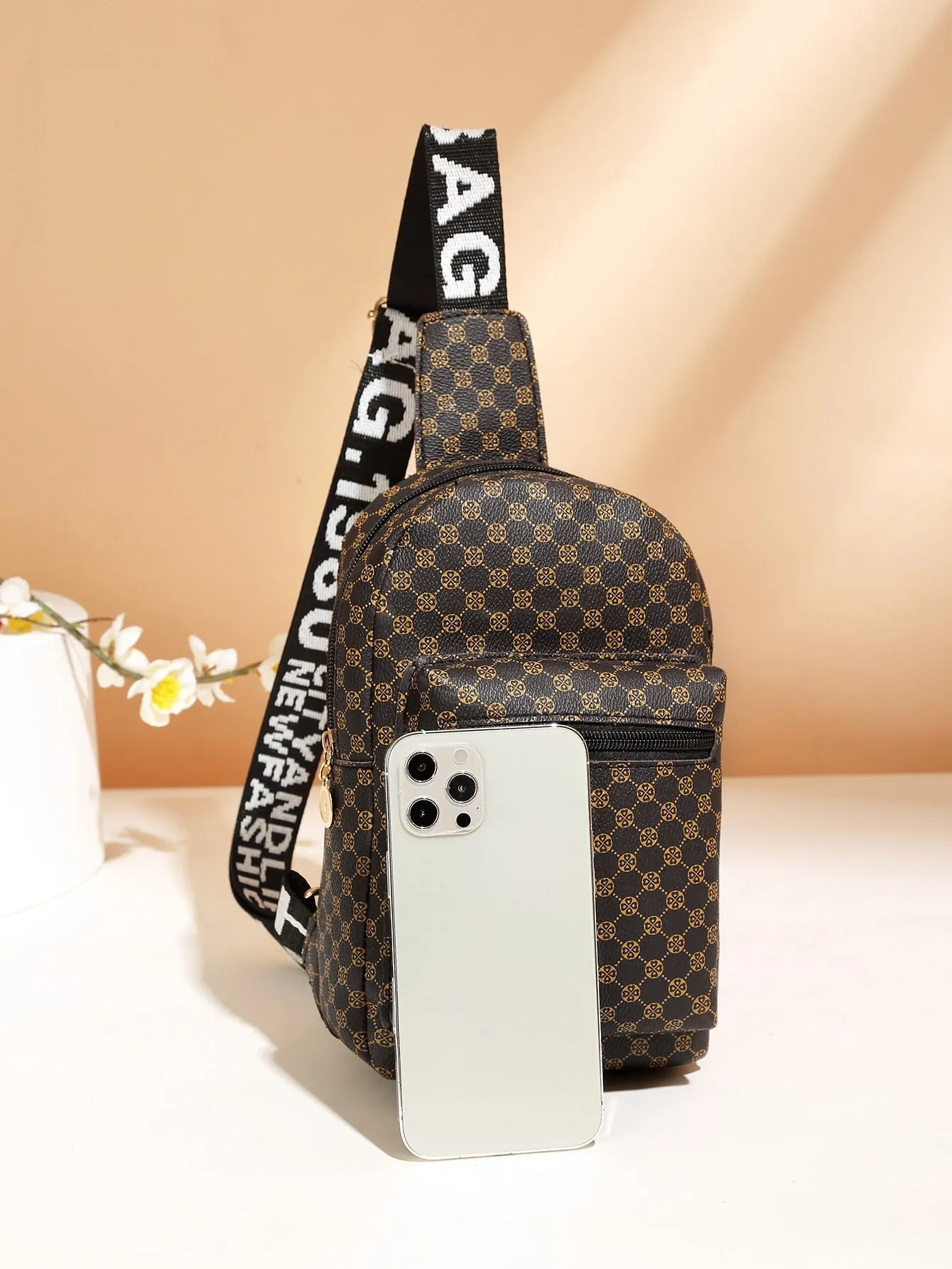 Geo Pattern Pocket Front Sling Bag