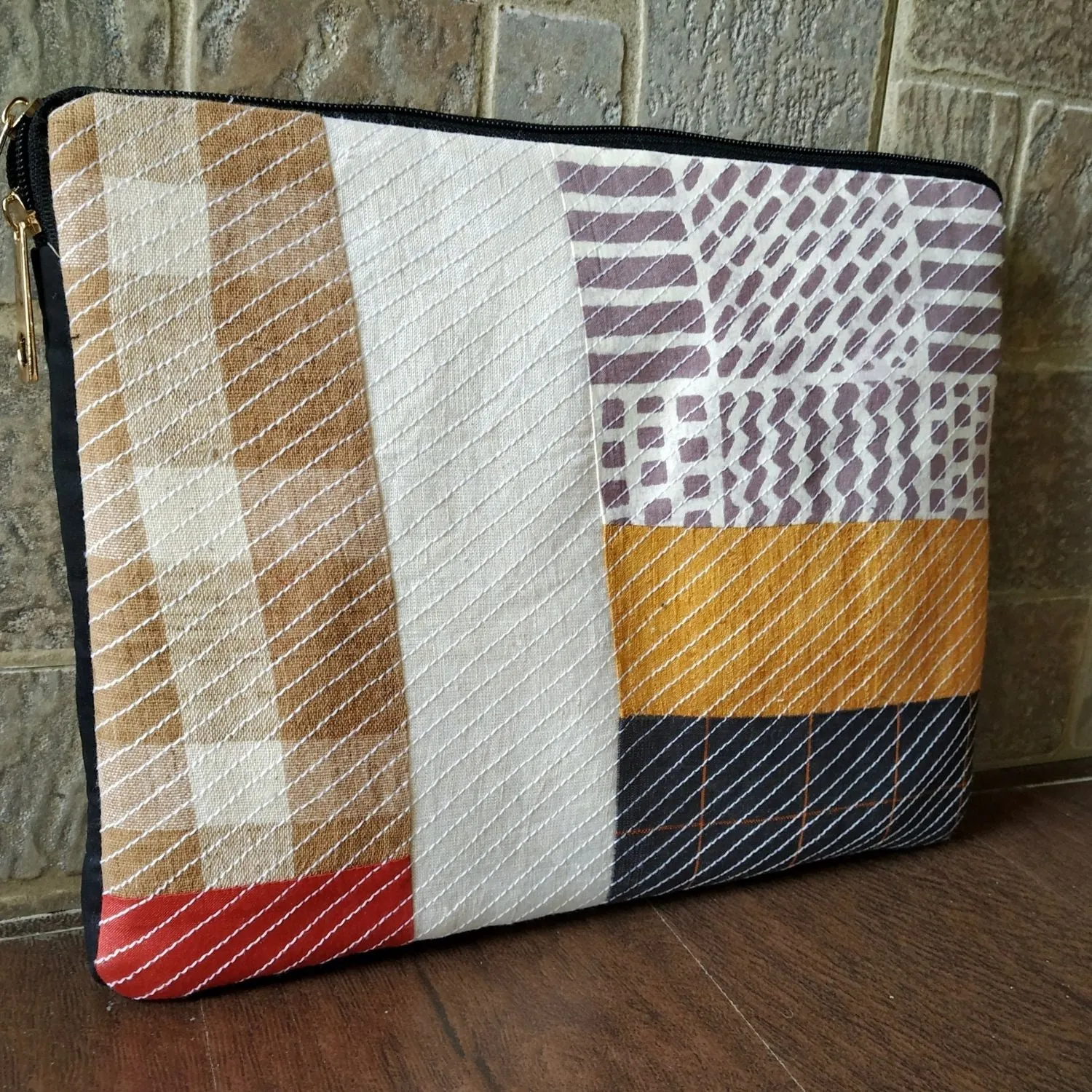 Geometric Embroidered Laptop Sleeve with Cushioning | 11 Inches