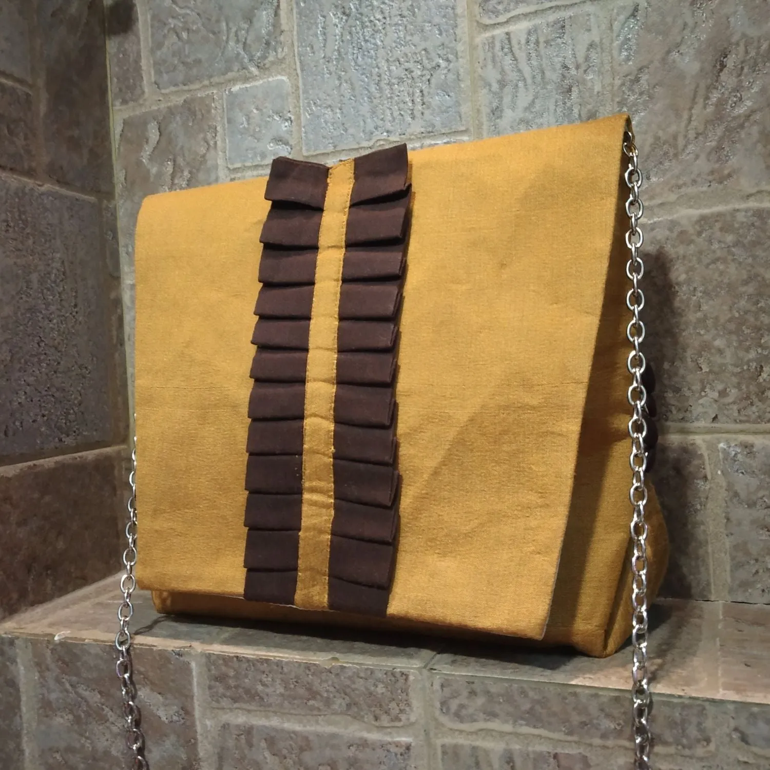 Golden Brown Chic Sling Bag | Pleated Style | Hand-Crafted for Casual Outing