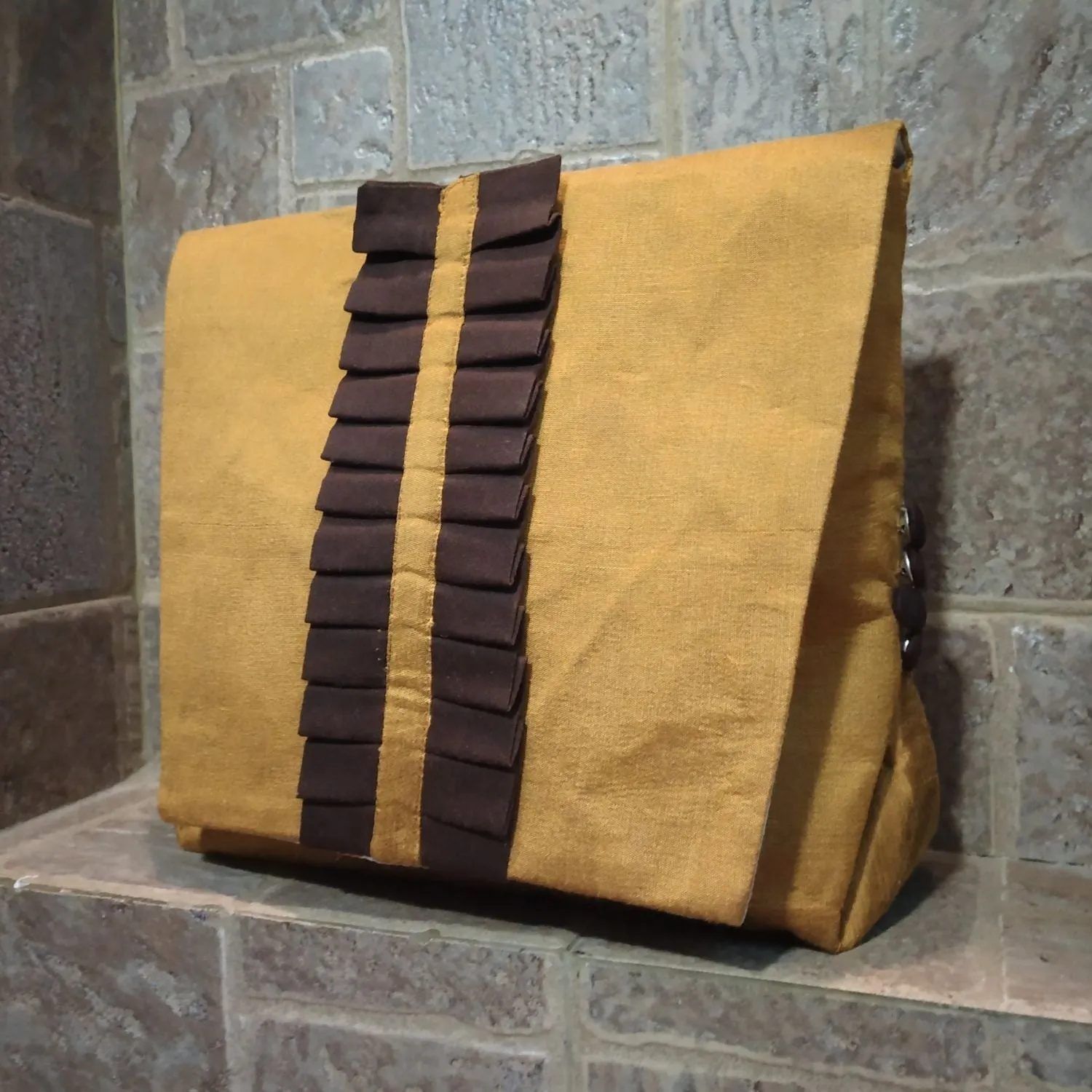 Golden Brown Chic Sling Bag | Pleated Style | Hand-Crafted for Casual Outing