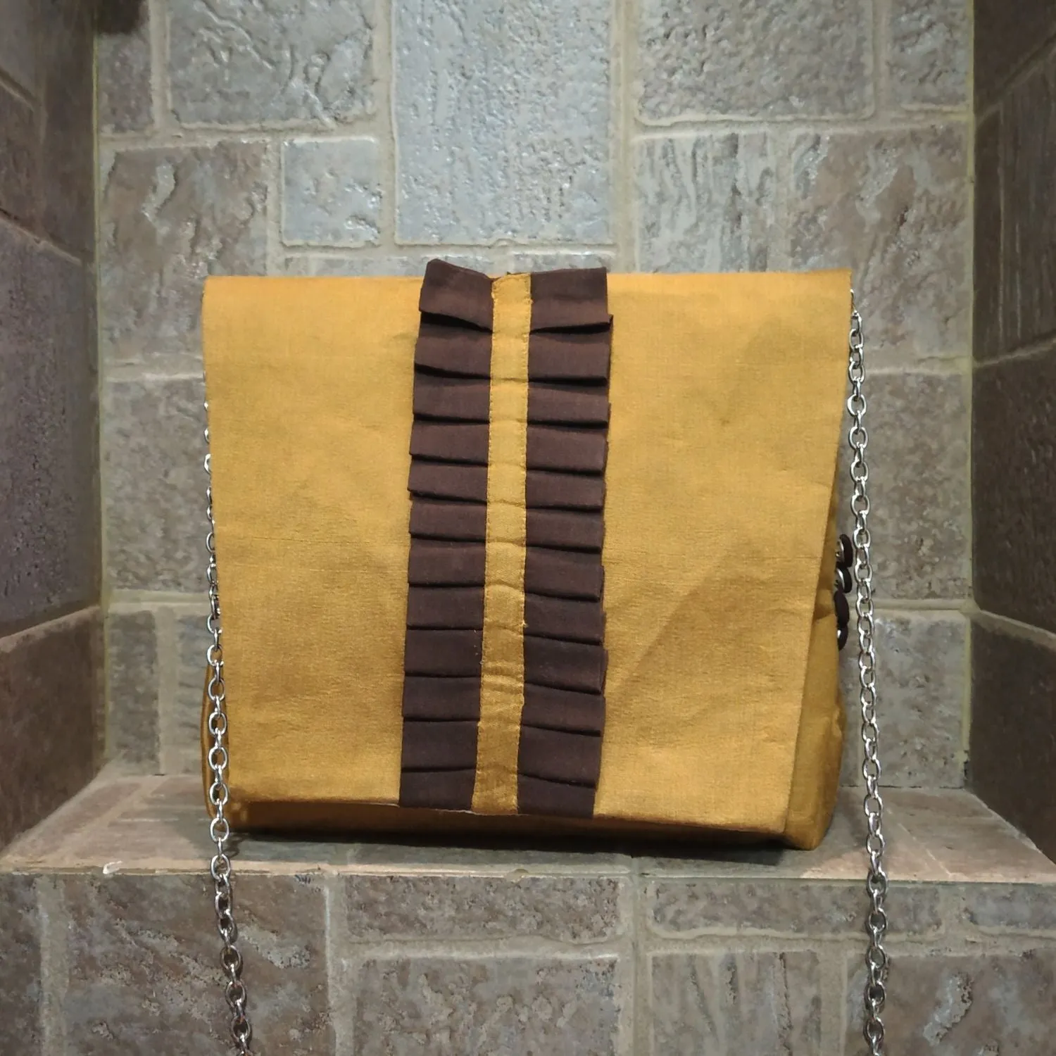 Golden Brown Chic Sling Bag | Pleated Style | Hand-Crafted for Casual Outing