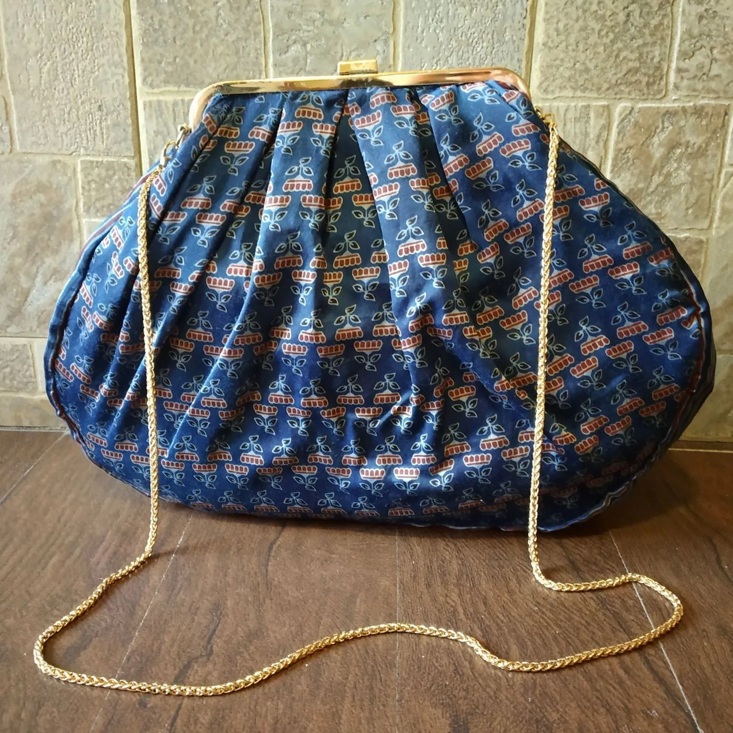 Hand-Crafted Ajrakh Puffed Sling Bag | Modal Block Print Bag for Formal Flair