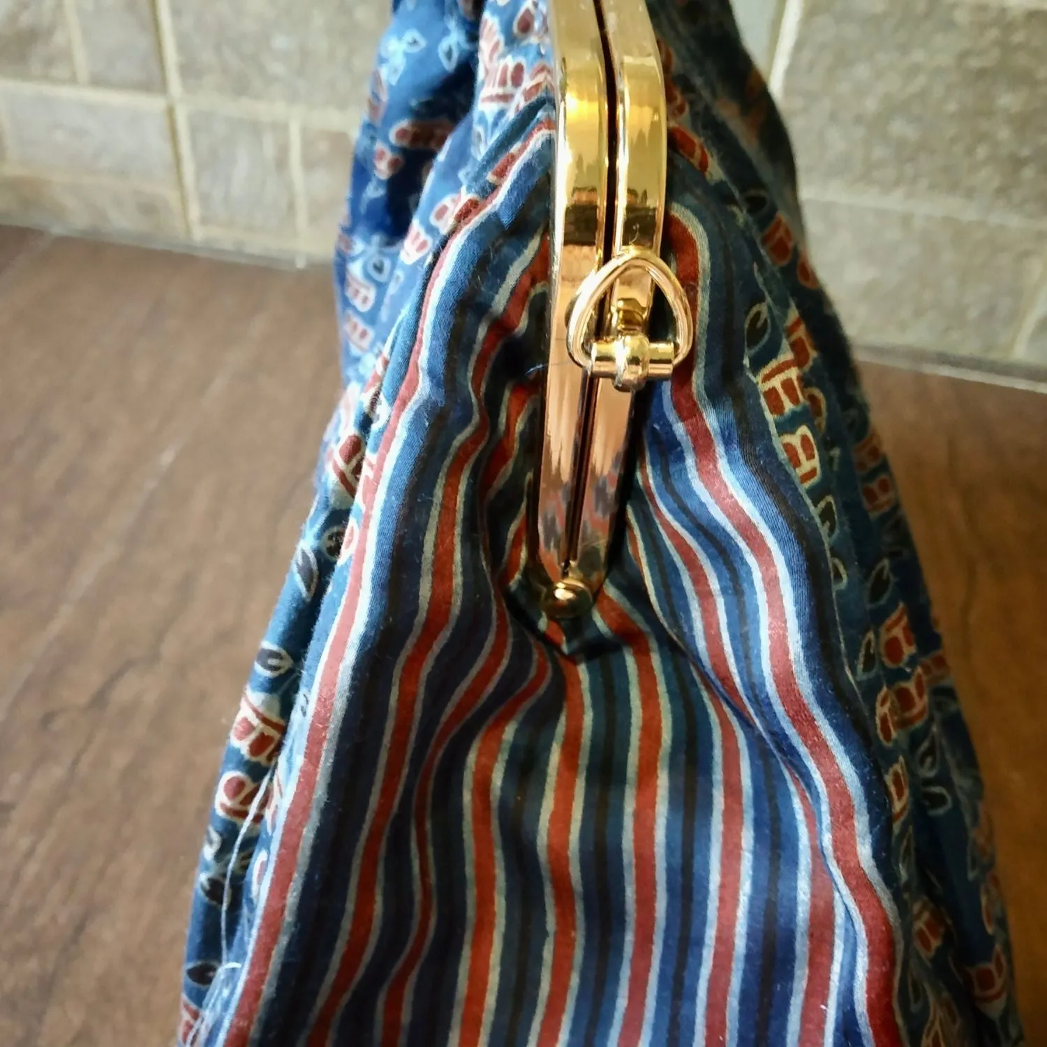 Hand-Crafted Ajrakh Puffed Sling Bag | Modal Block Print Bag for Formal Flair