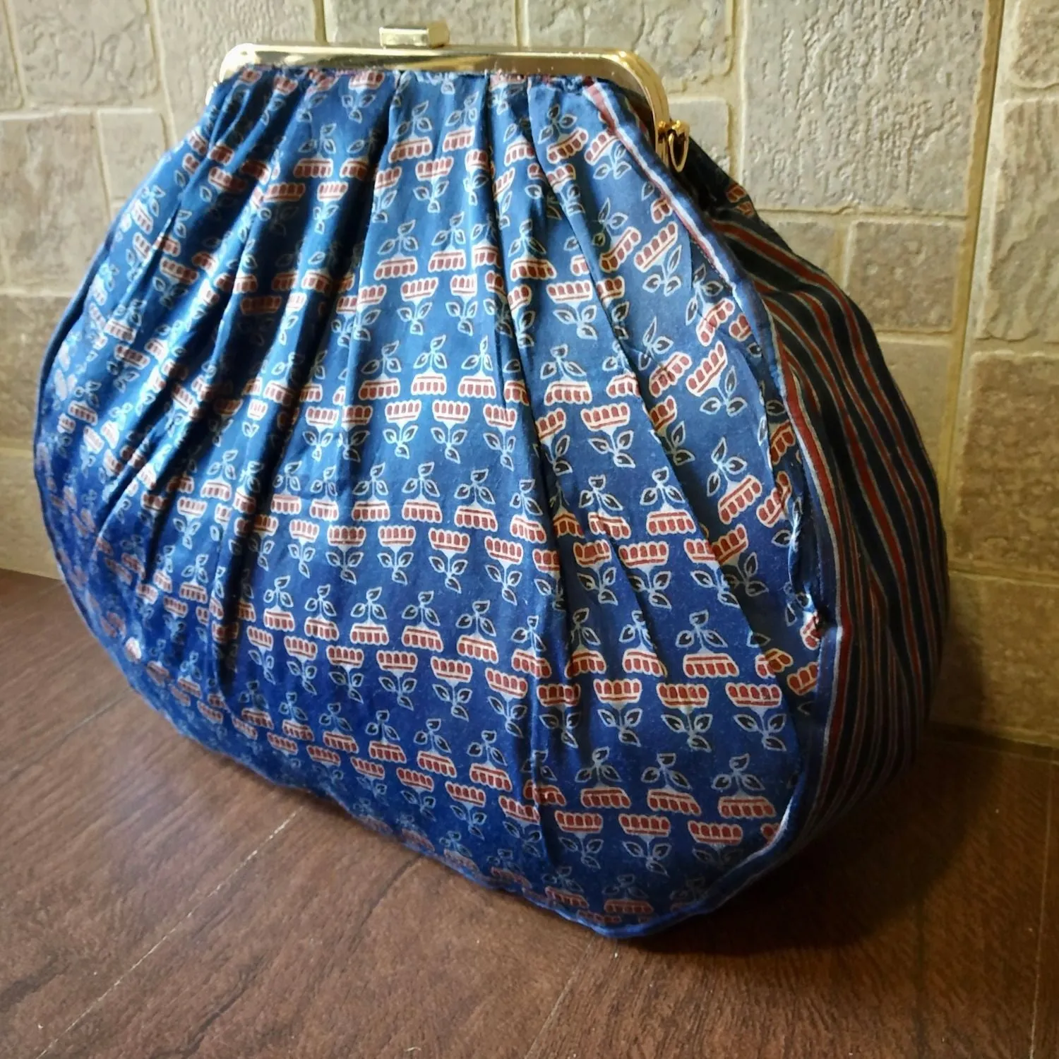 Hand-Crafted Ajrakh Puffed Sling Bag | Modal Block Print Bag for Formal Flair