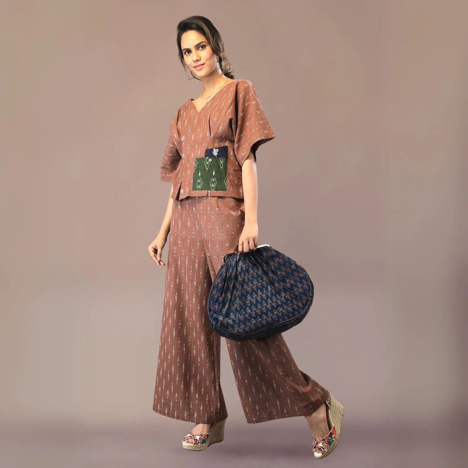 Hand-Crafted Ajrakh Puffed Sling Bag | Modal Block Print Bag for Formal Flair