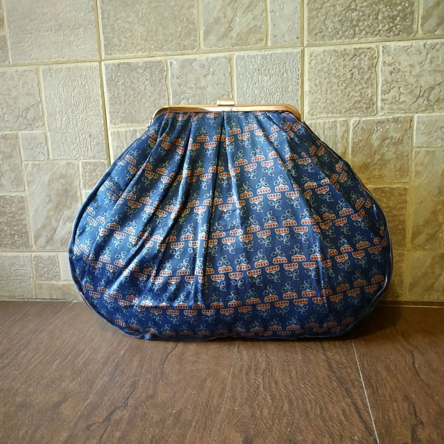 Hand-Crafted Ajrakh Puffed Sling Bag | Modal Block Print Bag for Formal Flair