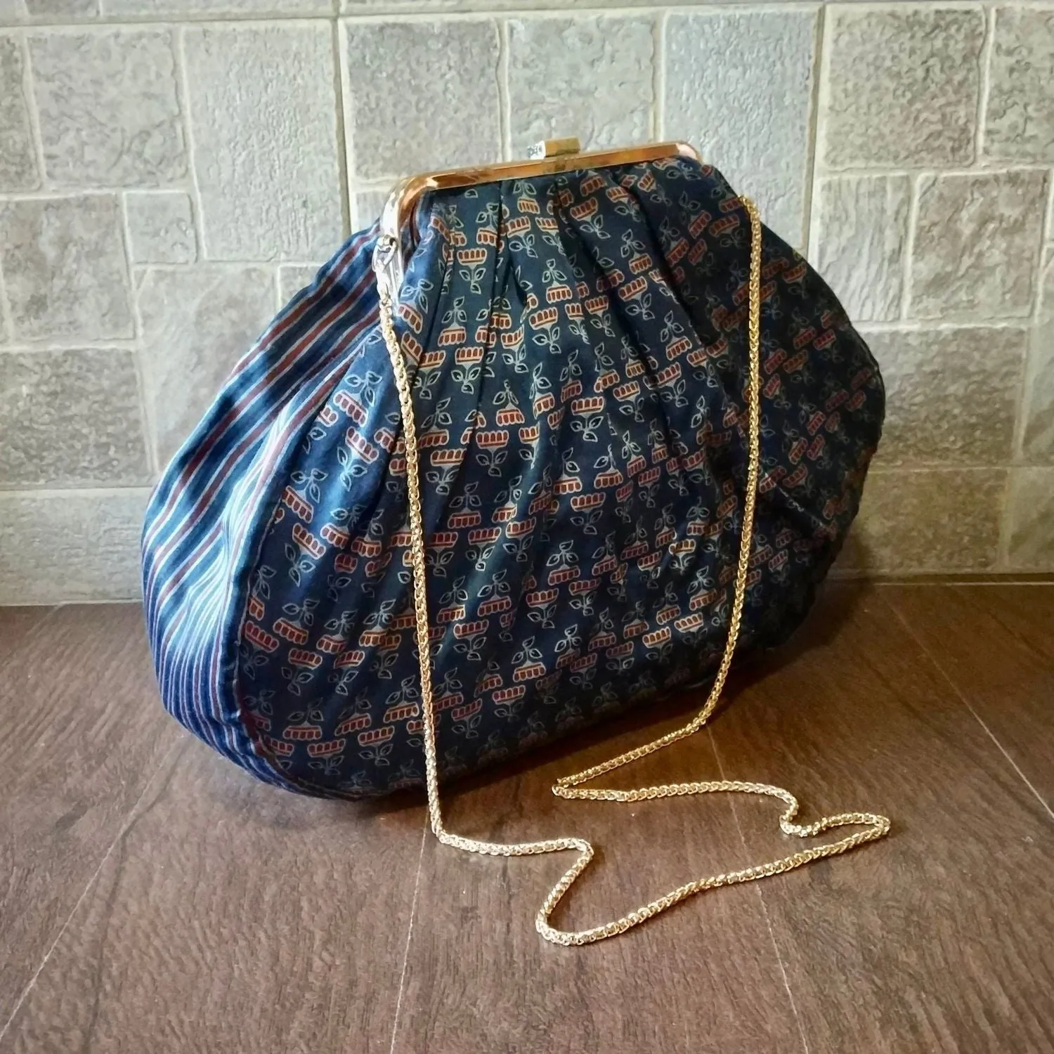 Hand-Crafted Ajrakh Puffed Sling Bag | Modal Block Print Bag for Formal Flair