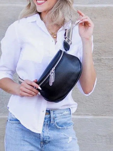 Hazel Genuine Leather Herringbone Lining Sling Bag