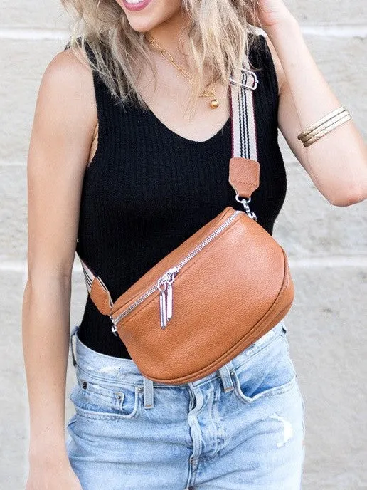 Hazel Genuine Leather Herringbone Lining Sling Bag