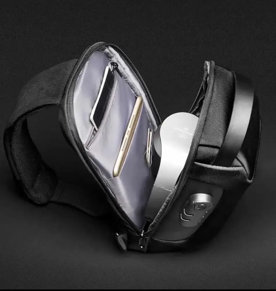 Mens Side Chest Bag  with USB,Tablet  Water Scratch Resistant Shoulder Bag with two Handle for Travel Daily Use  - S4370202