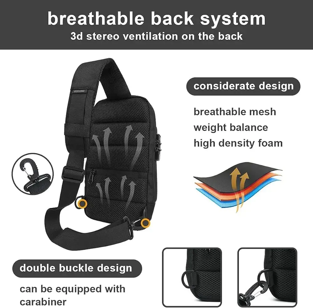 Mens Side Chest Bag  with USB,Tablet  Water Scratch Resistant Shoulder Bag with two Handle for Travel Daily Use  - S4370202