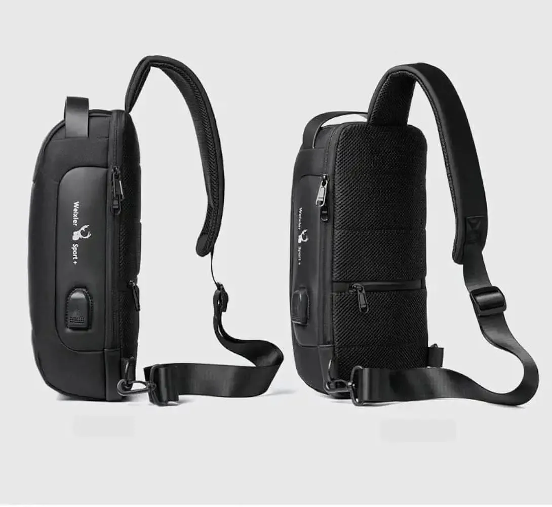 Mens Side Chest Bag  with USB,Tablet  Water Scratch Resistant Shoulder Bag with two Handle for Travel Daily Use  - S4370202