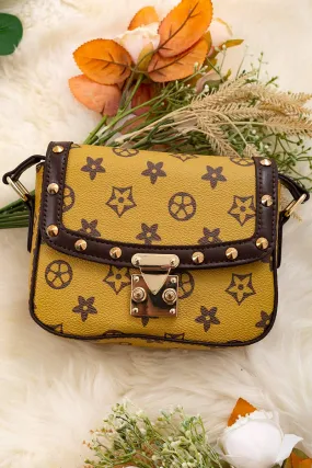 Mustard & Brown Star Print Spike Crossbody