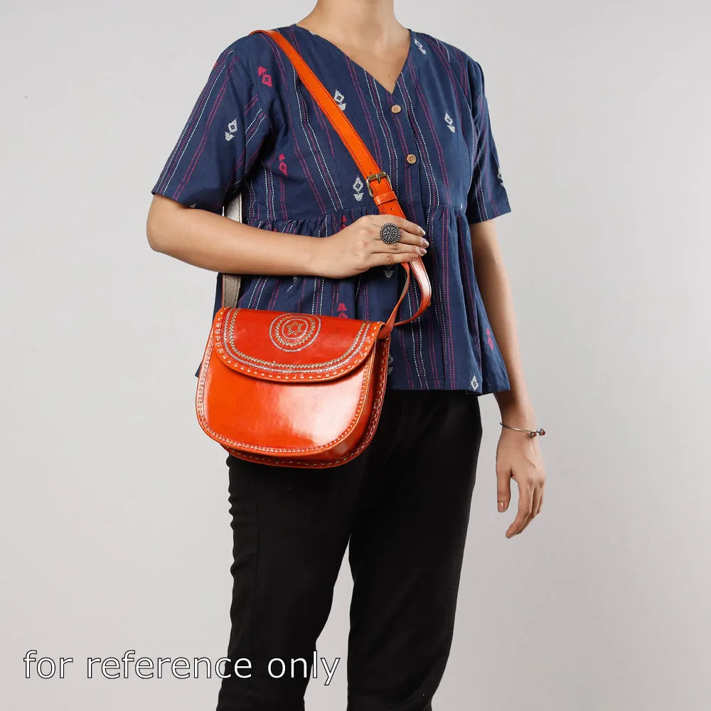 Orange - Handcrafted Kutch Leather Sling Bag