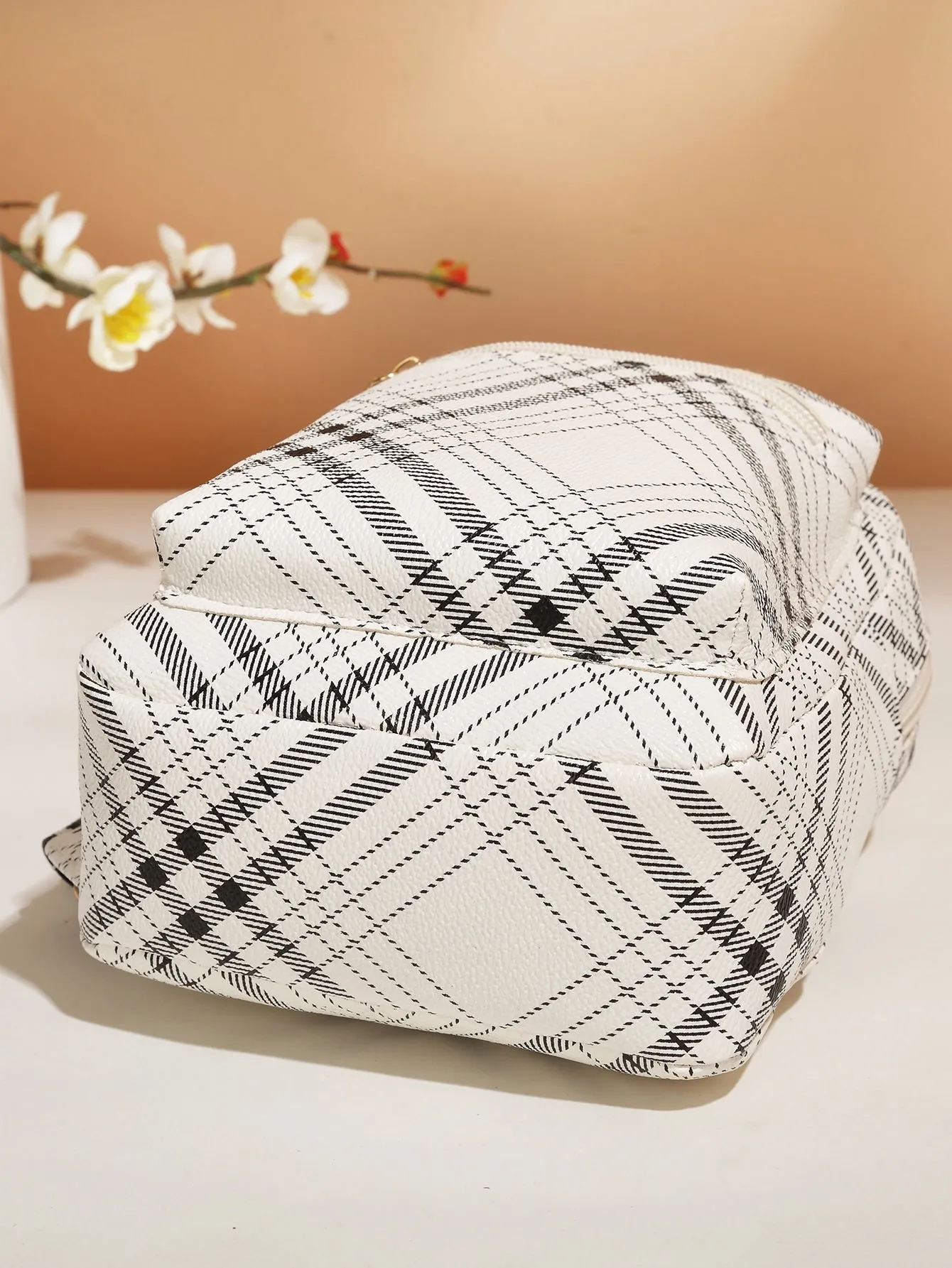 Plaid Pattern Pocket Front Sling Bag