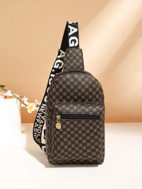Plaid Pattern Pocket Front Sling Bag