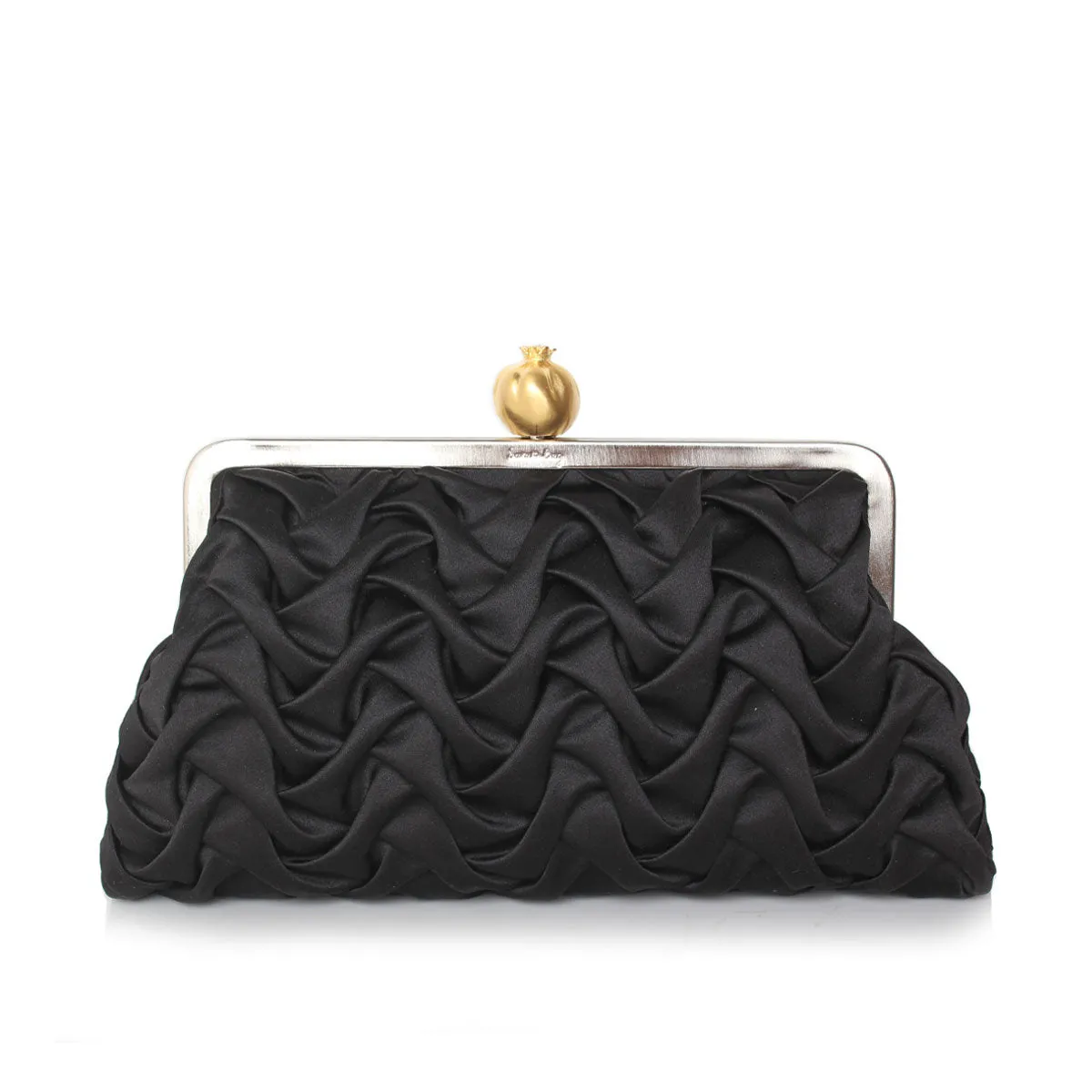 POMEGRENATE ON BLACK SATIN SMOCKING CLASSIC BAG