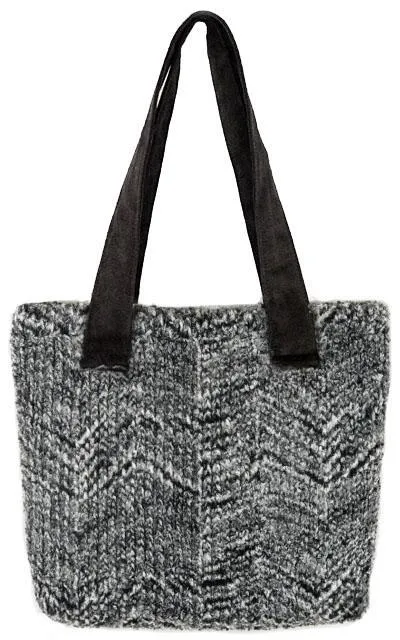Tokyo Tote - Cozy Cable in Ash Faux Fur (One with Faux Suede Handles Left!)