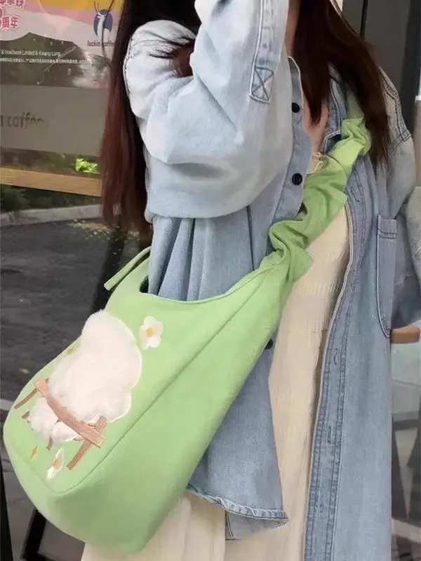 UAKISS  -  Cute Cartoon Canvas Bag 2024 Large Capacity One Shoulder Student Versatile Commuting Tote Crossbody Bags