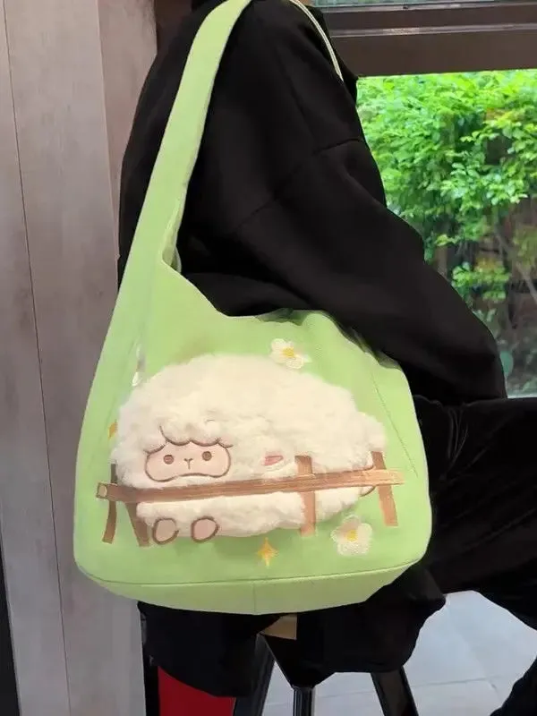 UAKISS  -  Cute Cartoon Canvas Bag 2024 Large Capacity One Shoulder Student Versatile Commuting Tote Crossbody Bags